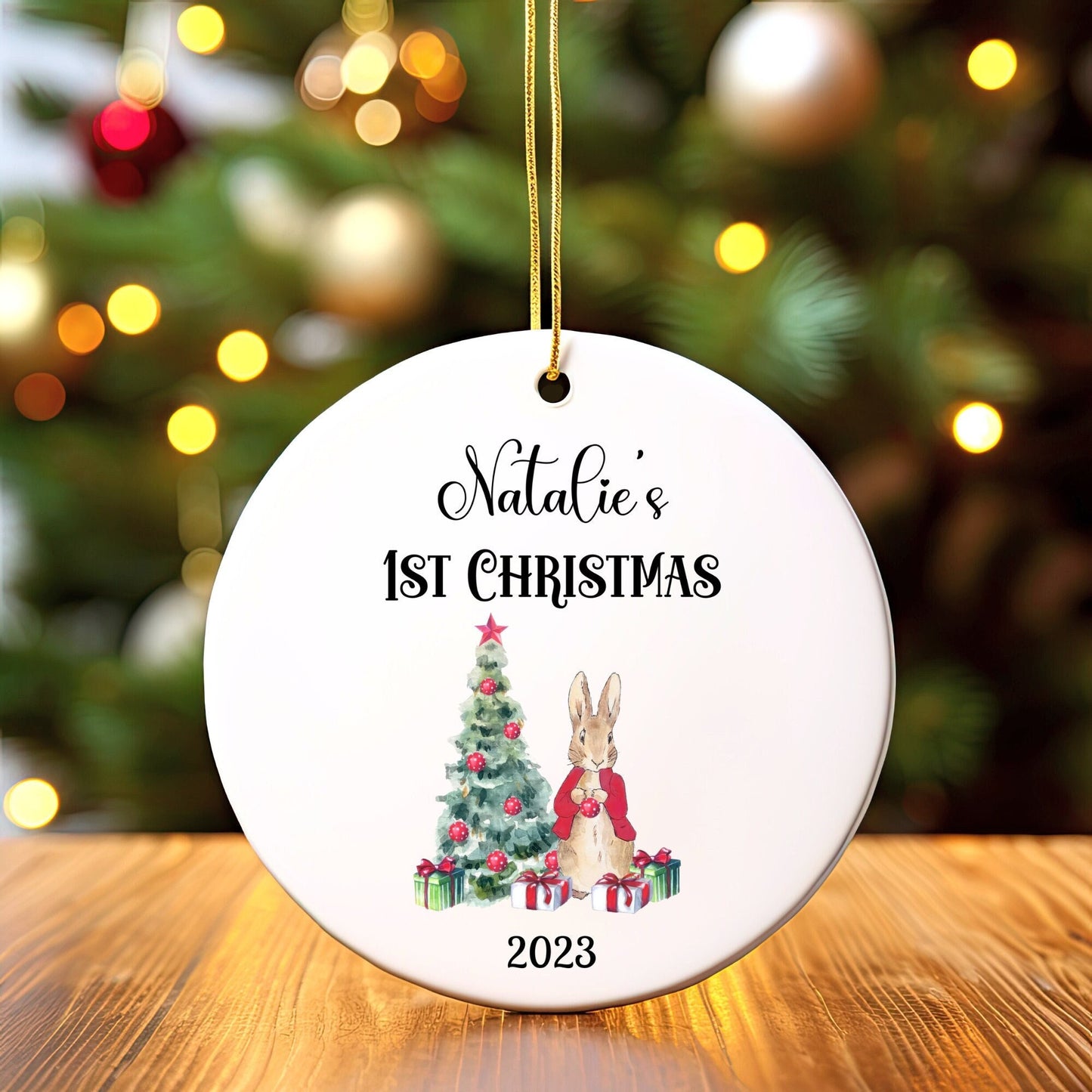 Personalized Baby's 1st Christmas Ornament, Baby's First Christmas Ornament 2023, New Baby Christmas Gift, Custom Rabbit First Ornament Gift