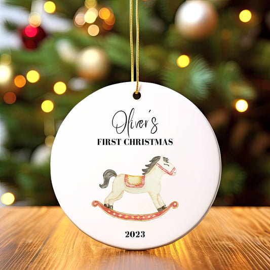 Personalized Baby's 1st Christmas Ornament, Baby's First Christmas Ornament 2023, New Baby Christmas Gift, Custom Horse Ornament Milestone