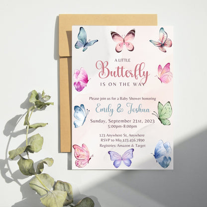 Editable Butterfly Baby Shower Invitation, Butterfly Invitation, Boho Butterfly Invitation, Butterfly Baby Shower Invite, Instant Download