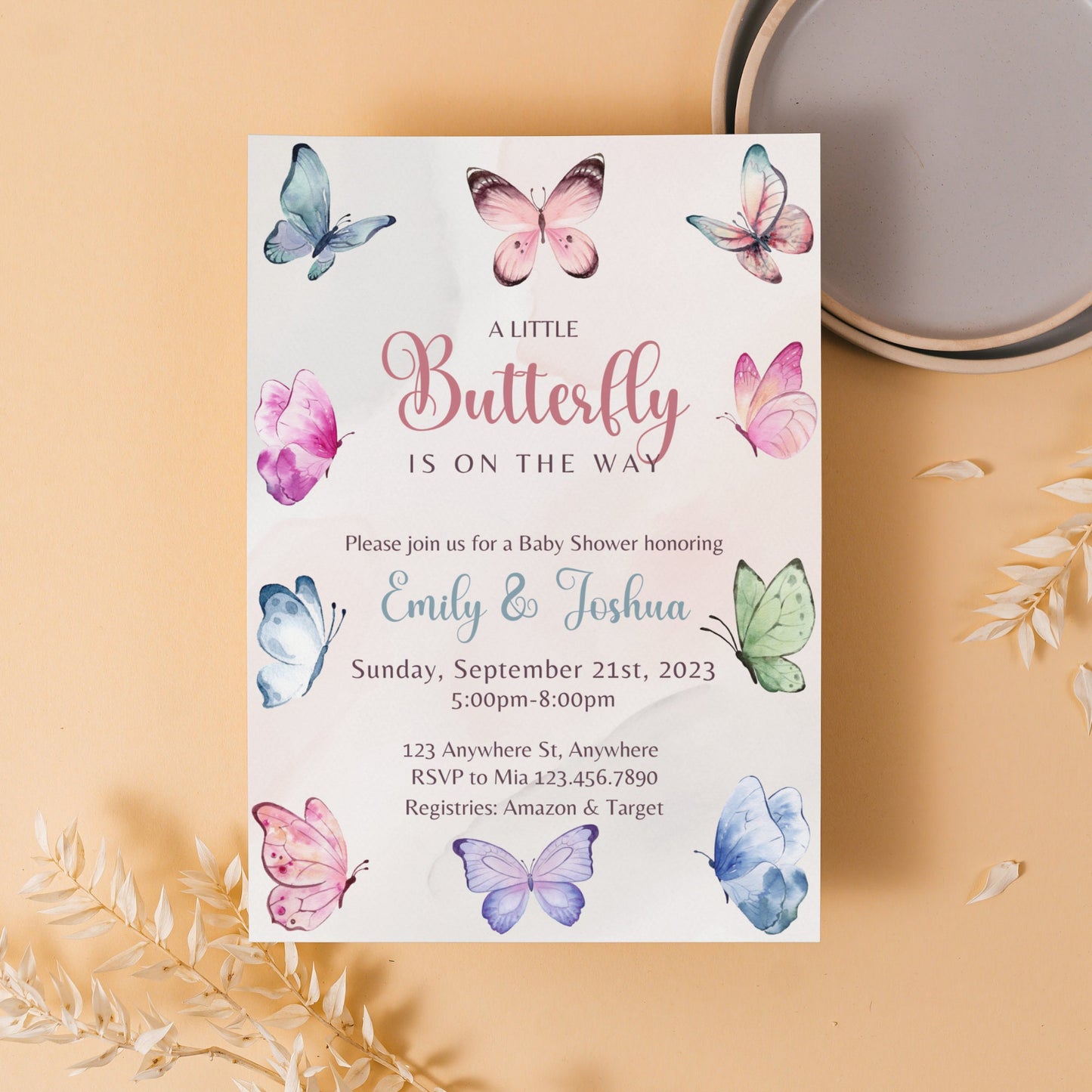 Editable Butterfly Baby Shower Invitation, Butterfly Invitation, Boho Butterfly Invitation, Butterfly Baby Shower Invite, Instant Download