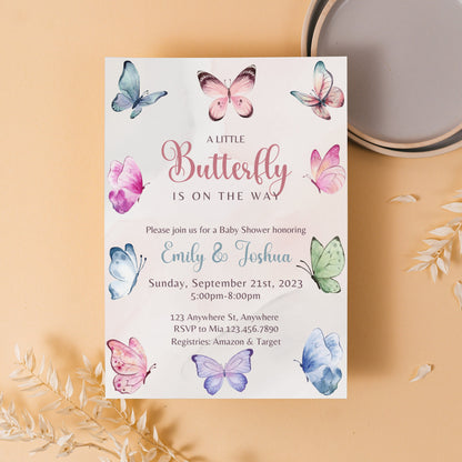 Editable Butterfly Baby Shower Invitation, Butterfly Invitation, Boho Butterfly Invitation, Butterfly Baby Shower Invite, Instant Download