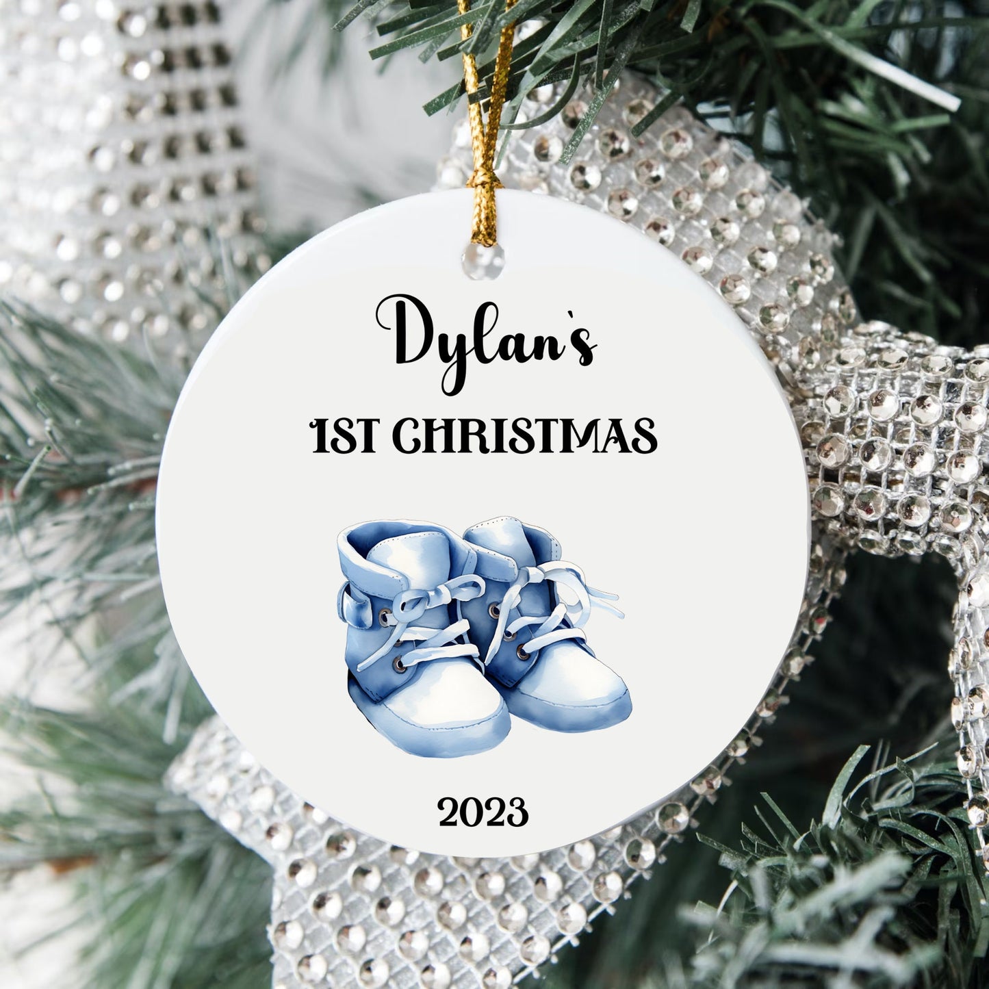 Personalized Baby's 1st Christmas Ornament, Baby's First Christmas Ornament 2023, New Baby Christmas Gift, Custom Boy Baby Shoes Ornament