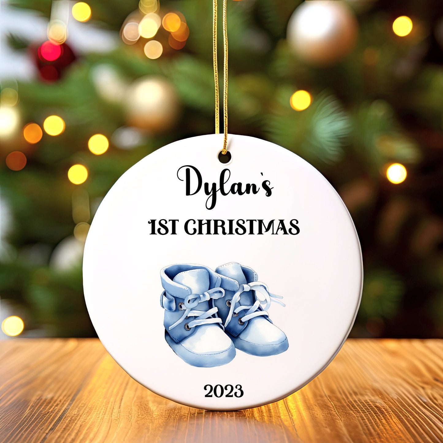 Personalized Baby's 1st Christmas Ornament, Baby's First Christmas Ornament 2023, New Baby Christmas Gift, Custom Boy Baby Shoes Ornament