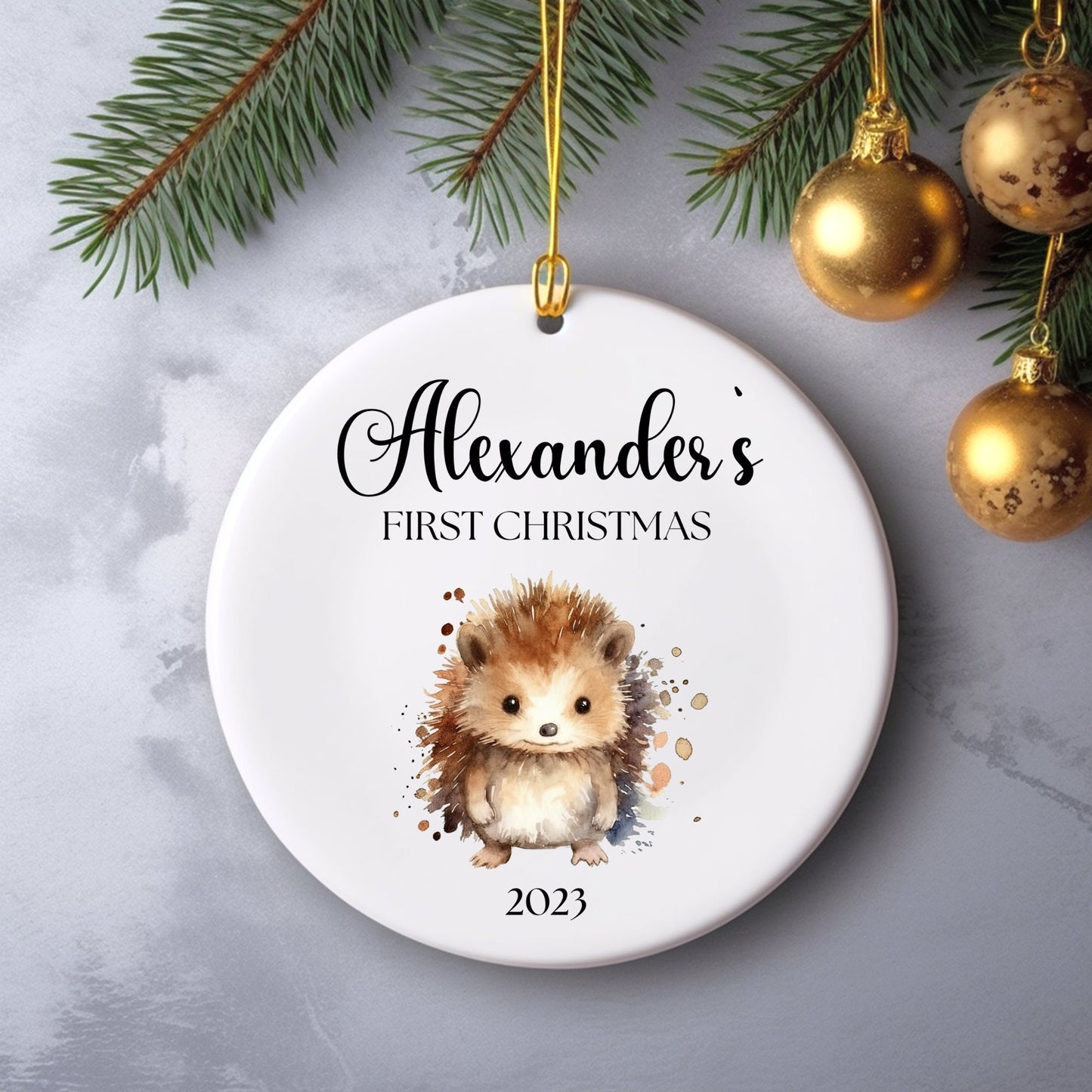 Personalized Baby's 1st Christmas Ornament, Baby's First Christmas Ornament 2023, New Baby Christmas Gift, Custom Baby Hedgehog Ornament