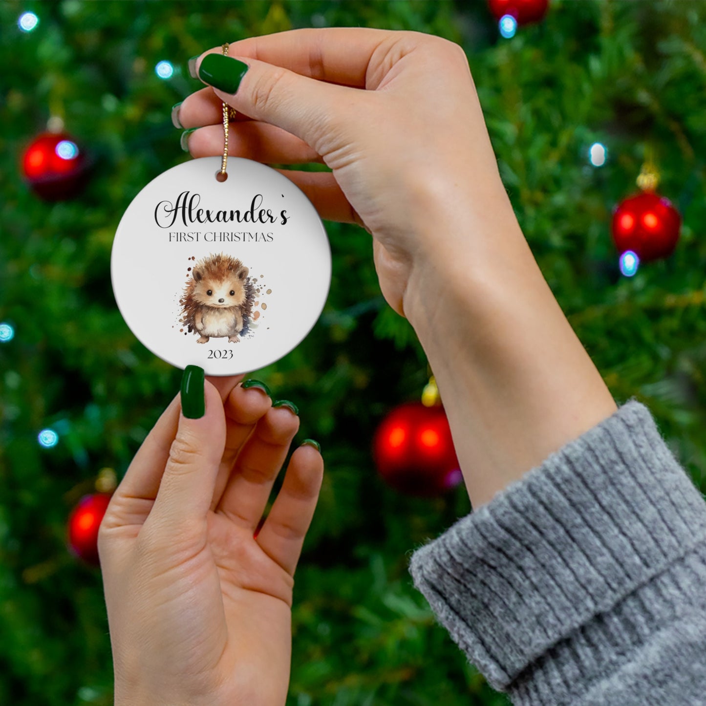 Personalized Baby's 1st Christmas Ornament, Baby's First Christmas Ornament 2023, New Baby Christmas Gift, Custom Baby Hedgehog Ornament