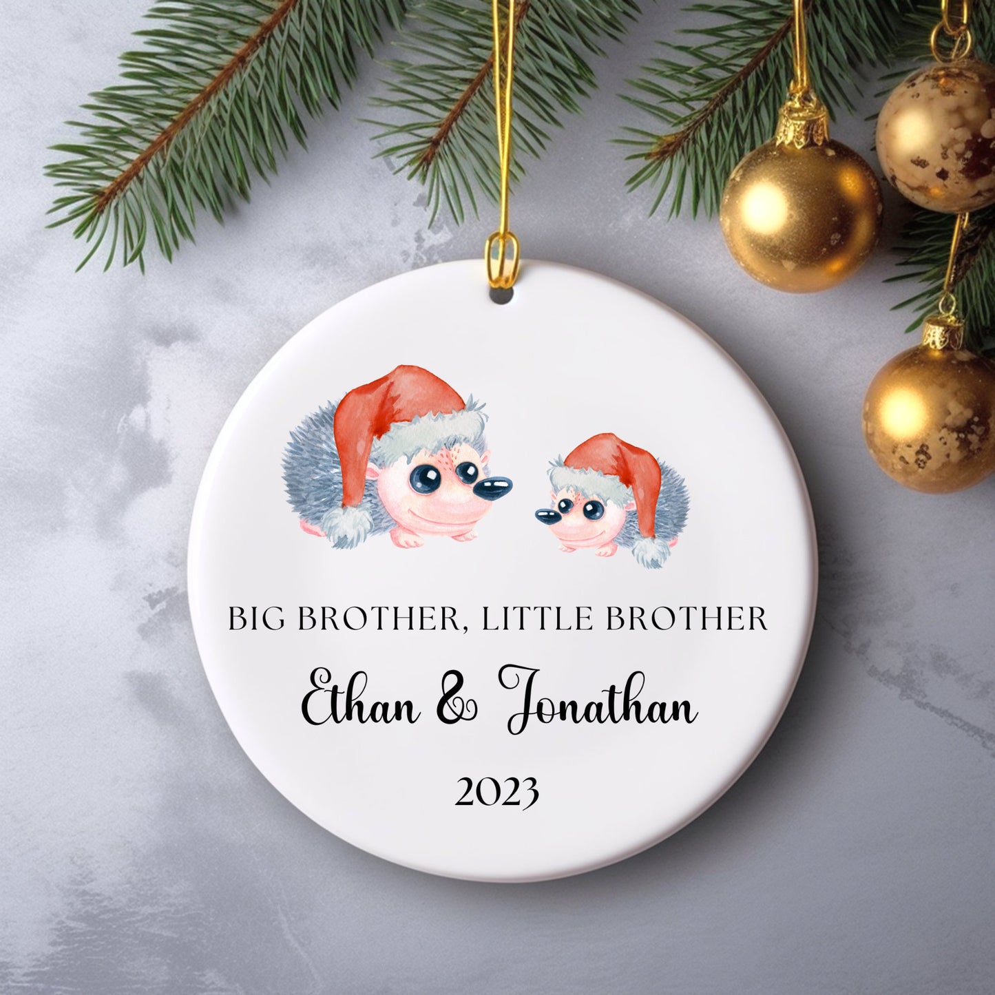 Big Brother Little Brother Christmas Ornament, Personalized Sibling Christmas Ornament, Brothers Hedgehog Ornament, First Christmas Ornament