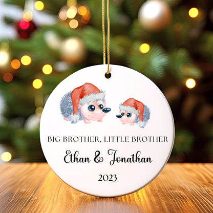 Big Brother Little Brother Christmas Ornament, Personalized Sibling Christmas Ornament, Brothers Hedgehog Ornament, First Christmas Ornament