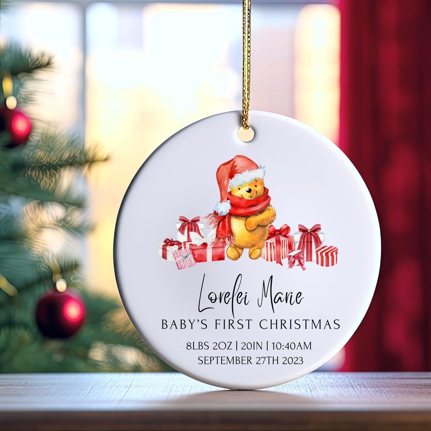 Personalized Baby's 1st Christmas Ornament, Baby's First Christmas Ornament 2023, New Baby Christmas Gift, Custom Winnie the Pooh Ornament