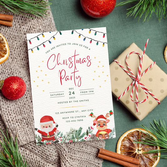 Editable Christmas Party Invitation, Christmas Eve Party Invitation Template, Santa Claus Printable Invite, Holiday Party Invitation,