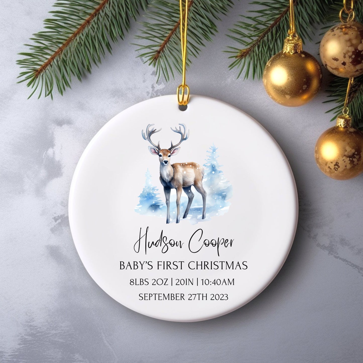 Personalized Baby's 1st Christmas Ornament, Custom Baby Ornament, Baby's First Christmas Ornament 2023, New Baby Gift, Baby Deer Ornament