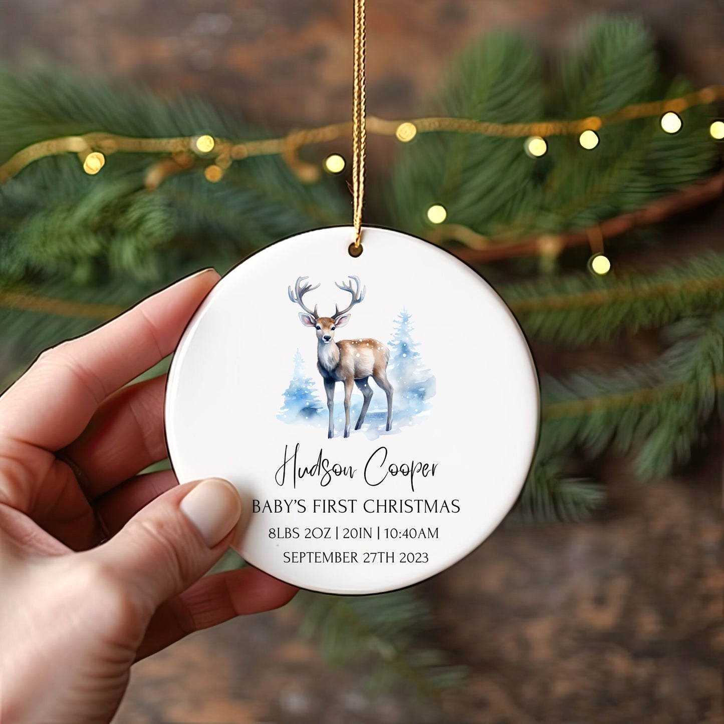 Personalized Baby's 1st Christmas Ornament, Custom Baby Ornament, Baby's First Christmas Ornament 2023, New Baby Gift, Baby Deer Ornament