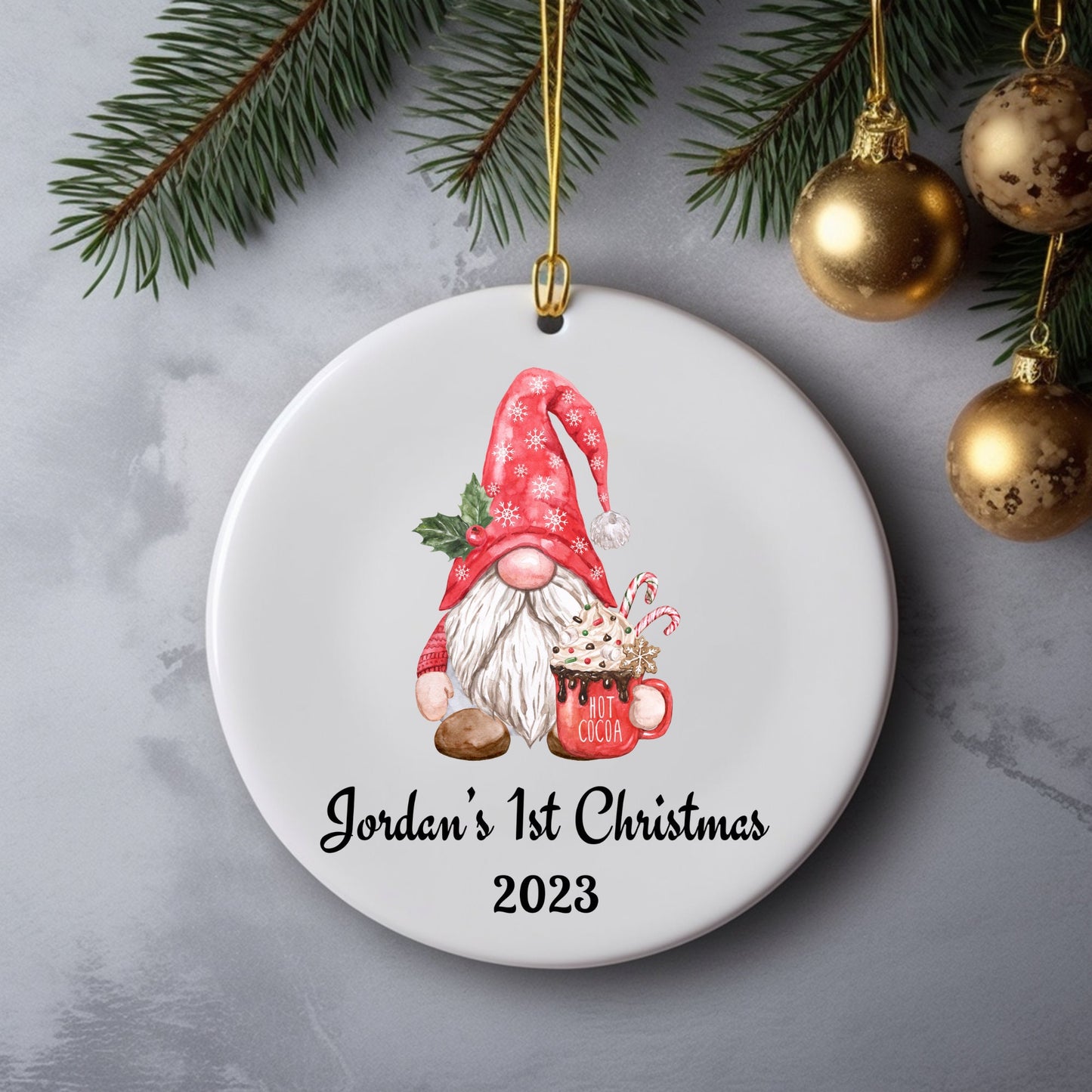 Personalized Baby's 1st Christmas Ornament, Baby's First Christmas Ornament 2023, New Baby Christmas Gift, Custom Gnome First Ornament Gift