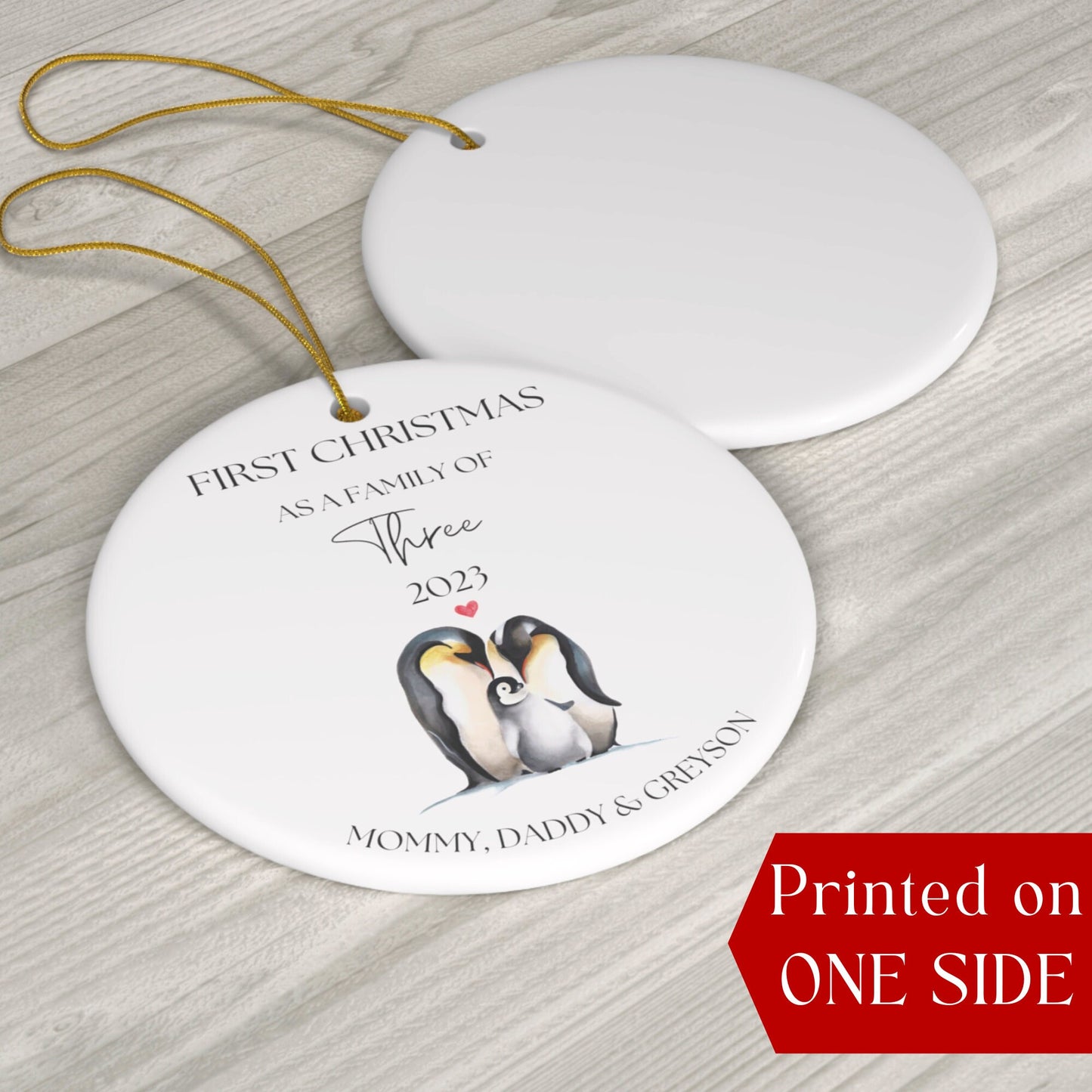 Personalized First Christmas As a Family Ornament, First Christmas As a Family of 3, Custom Penguin Ornament, Family of Three Ornament