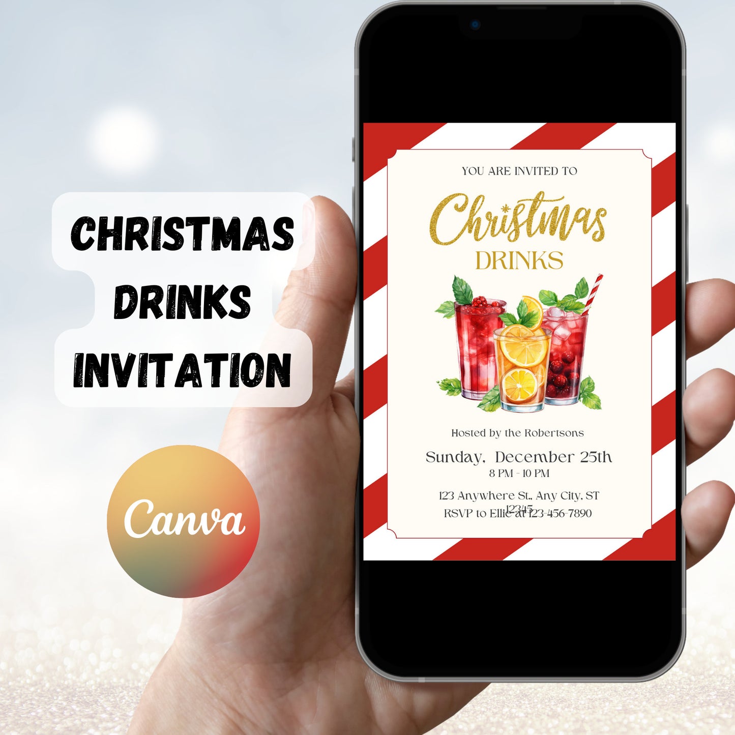 Editable Christmas Drinks Invitation, Festive Holidays Party Invite, Christmas Invitation, Christmas Party Invite, Christmas Office Party