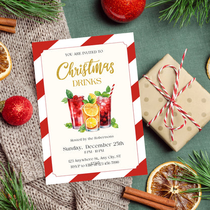 Editable Christmas Drinks Invitation, Festive Holidays Party Invite, Christmas Invitation, Christmas Party Invite, Christmas Office Party