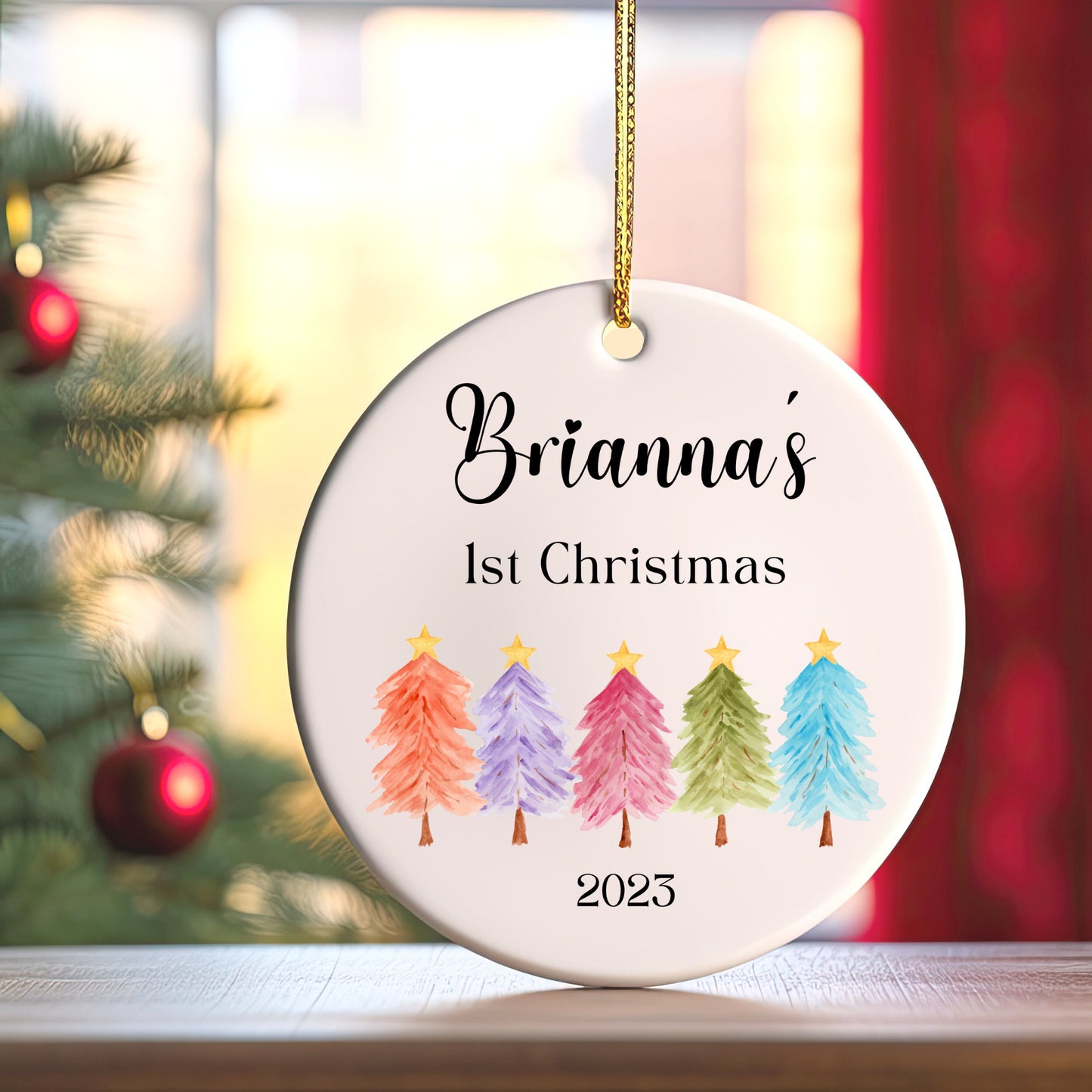 Personalized Baby's 1st Christmas Ornament, Baby's First Christmas Ornament 2023, New Baby Christmas Gift, Custom Forest Ornament Milestone