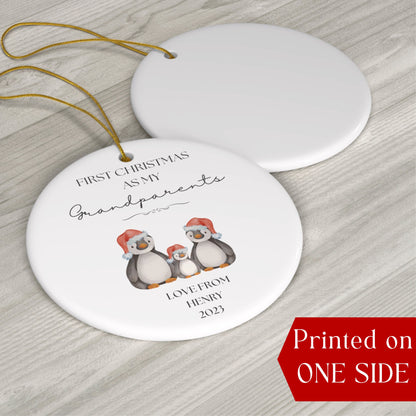 Personalized First Christmas As Grandparents Ornament, First Christmas As Mommy Daddy Grandma Grandpa Custom Ornament, Penguin Ornament