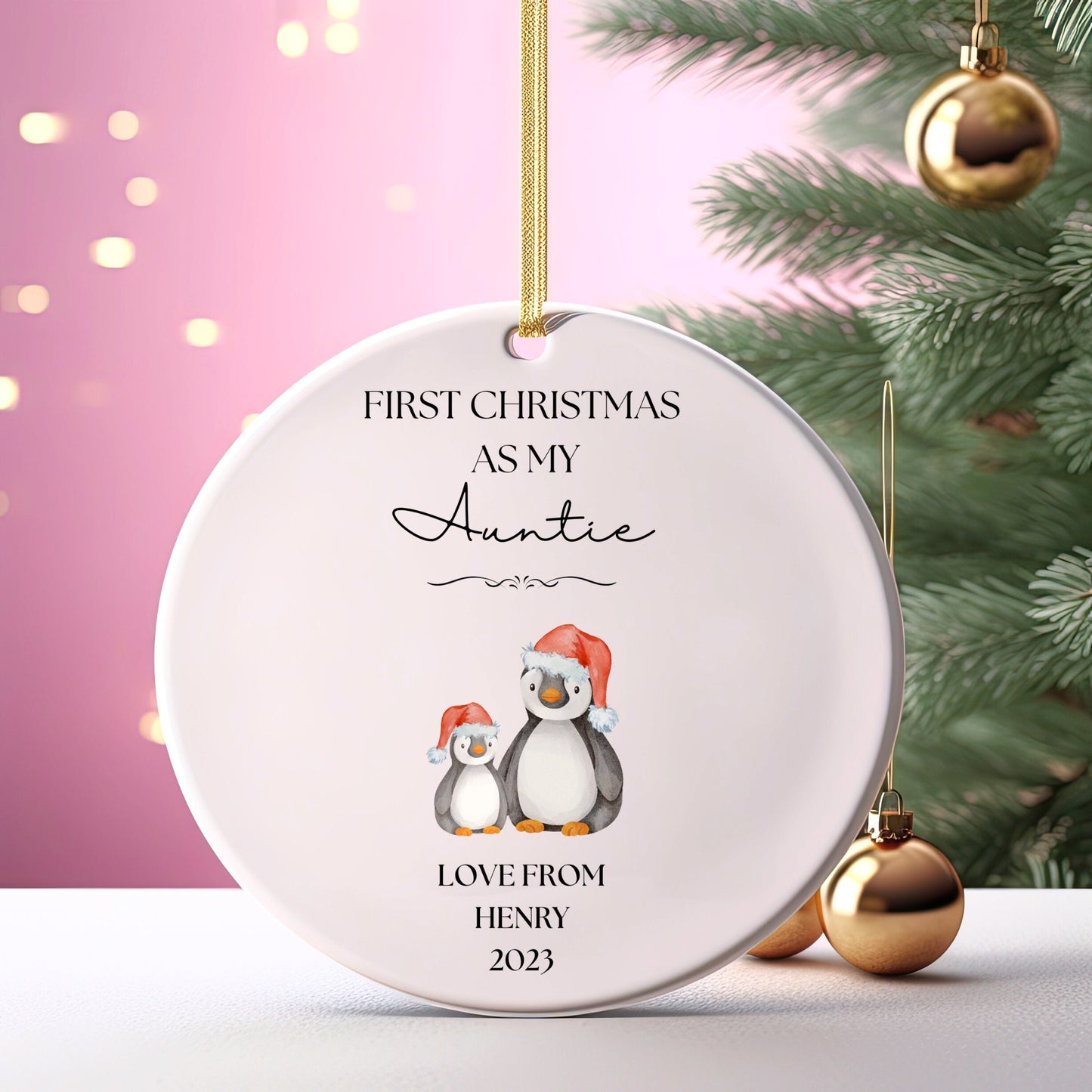 Personalized First Christmas As Grandparents Ornament, First Christmas As Mommy Daddy Grandma Grandpa Custom Ornament, Penguin Ornament