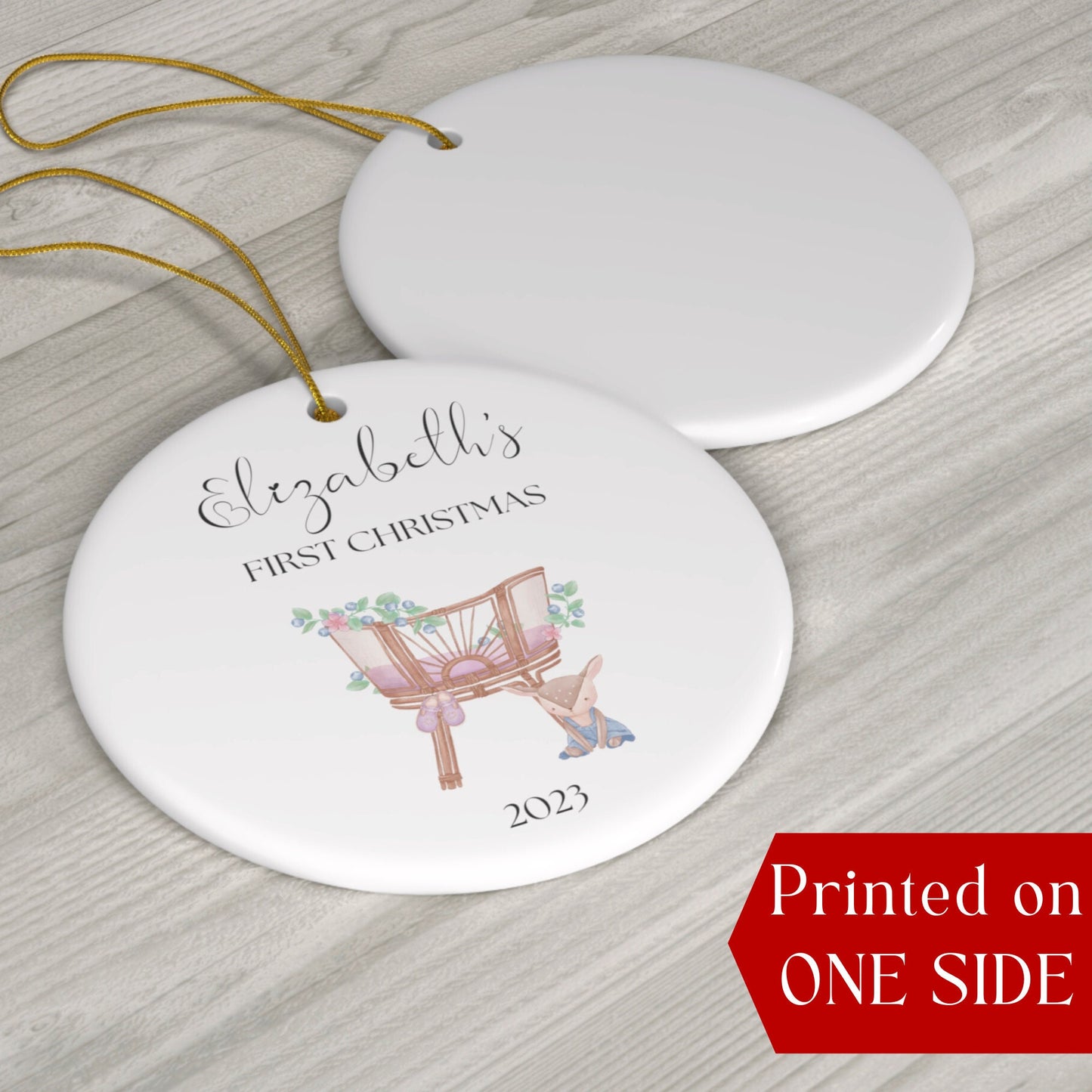 Personalized Baby's 1st Christmas Ornament, Custom Crib Ornament, Baby's First Christmas Ornament 2023, New Baby Gift, Boho Deer Ornament