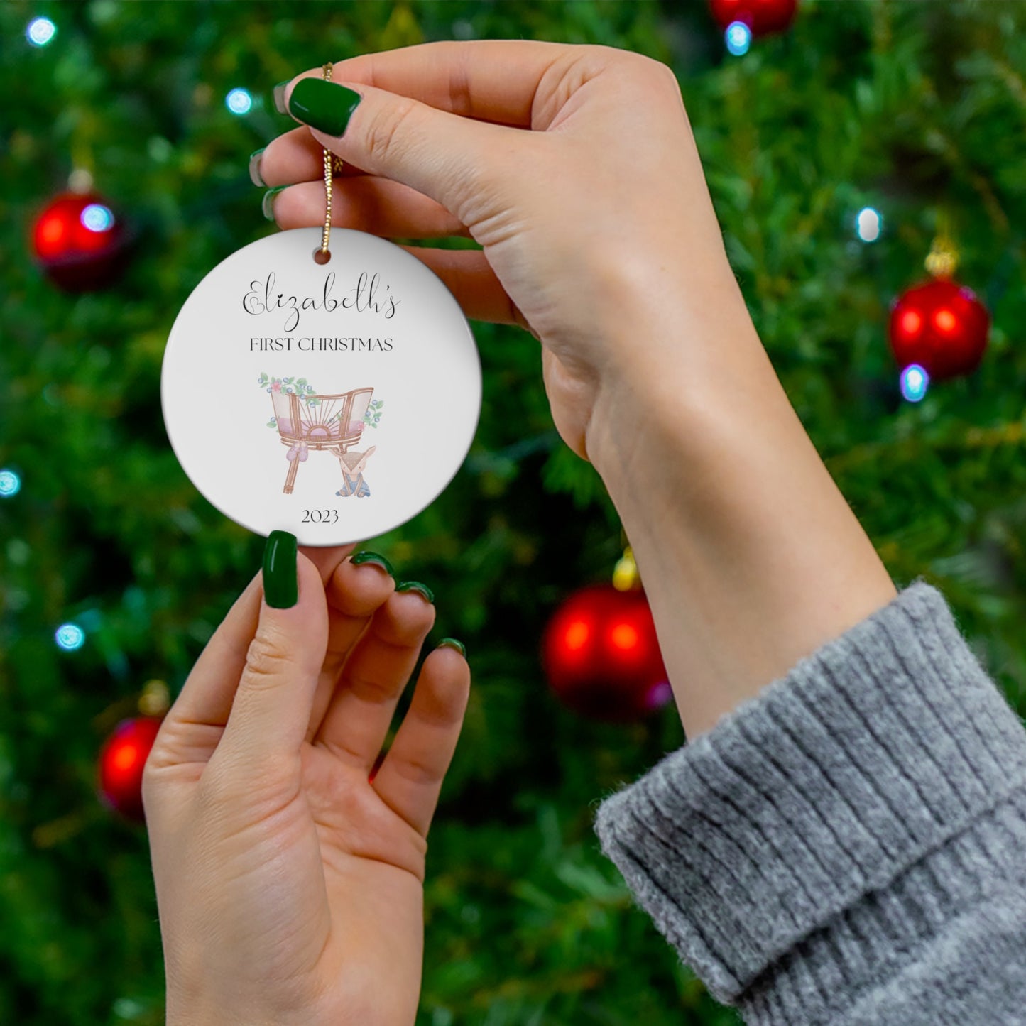 Personalized Baby's 1st Christmas Ornament, Custom Crib Ornament, Baby's First Christmas Ornament 2023, New Baby Gift, Boho Deer Ornament