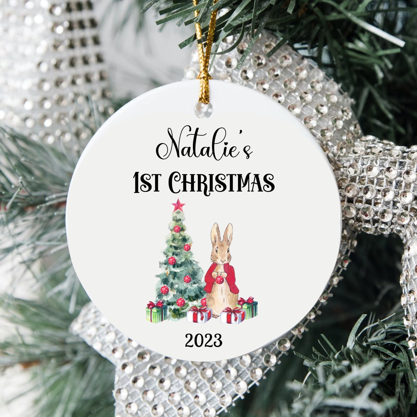 Personalized Baby's 1st Christmas Ornament, Baby's First Christmas Ornament 2023, New Baby Christmas Gift, Custom Rabbit First Ornament Gift