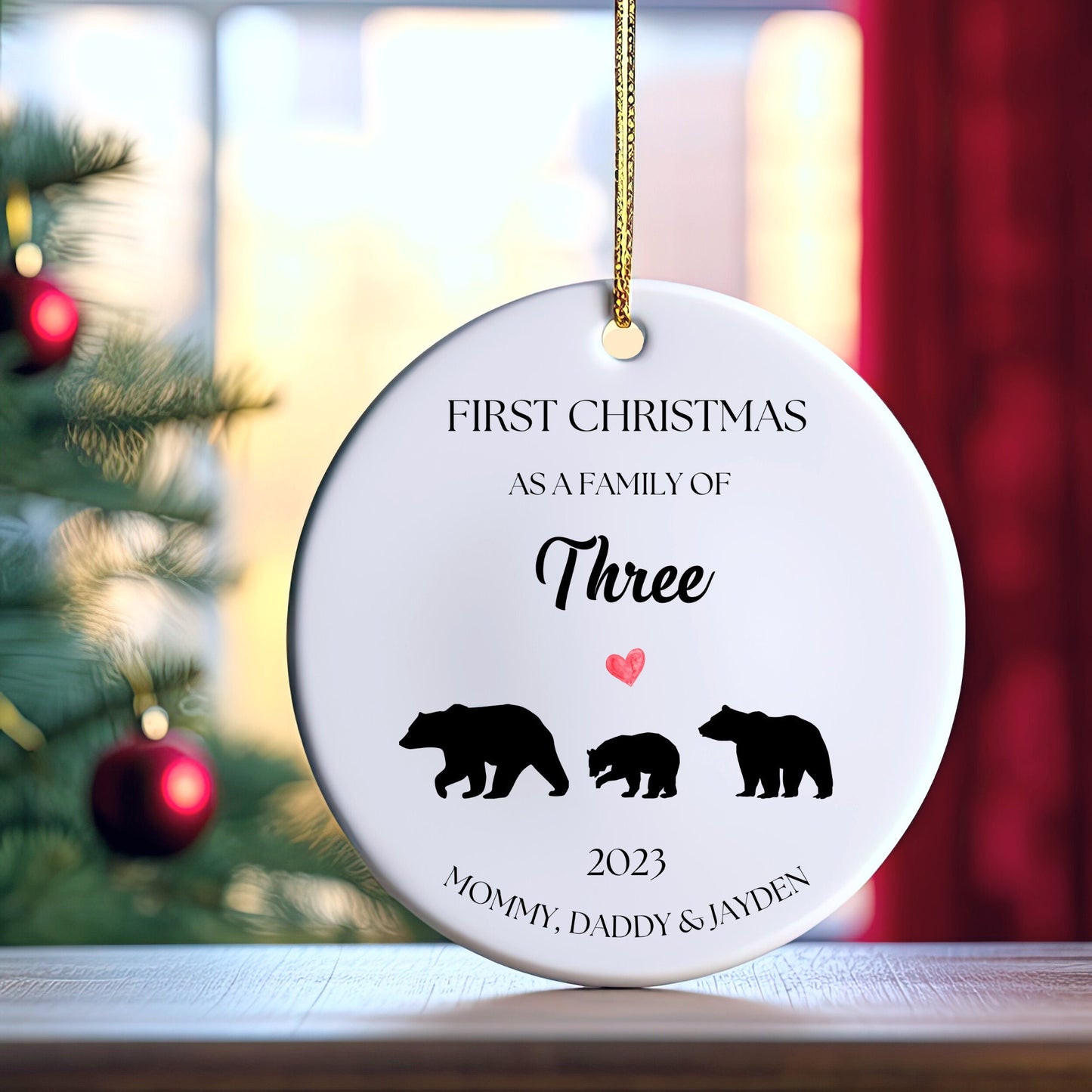 Personalized First Christmas As a Family Ornament, First Christmas As a Family of 3, Custom Bear Ornament, Family of Three Ornament