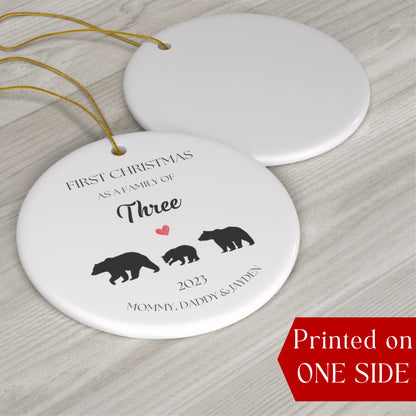 Personalized First Christmas As a Family Ornament, First Christmas As a Family of 3, Custom Bear Ornament, Family of Three Ornament