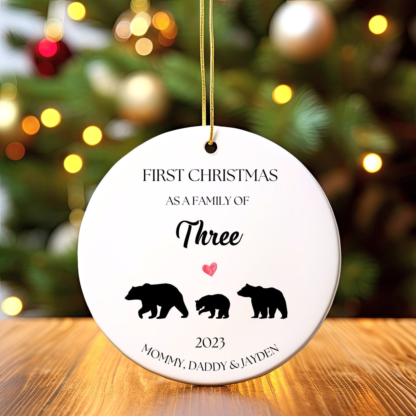 Personalized First Christmas As a Family Ornament, First Christmas As a Family of 3, Custom Bear Ornament, Family of Three Ornament