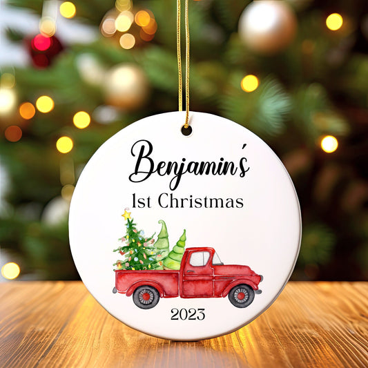 Personalized Baby's 1st Christmas Ornament, Baby's First Christmas Ornament 2023, New Baby Christmas Gift, Custom Truck First Ornament Gift