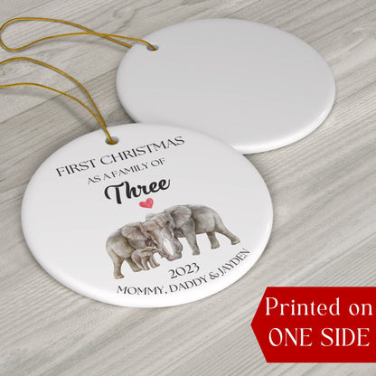 Personalized First Christmas As a Family Ornament, First Christmas As a Family of 3, Custom Elephant Ornament, Family of Three Ornament