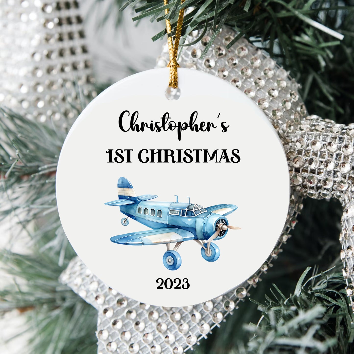 Personalized Baby's 1st Christmas Ornament, Baby's First Christmas Ornament 2023, New Baby Christmas Gift, Custom First Ornament Plane Gift