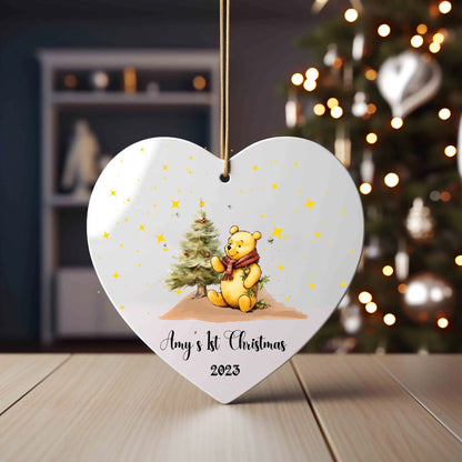 Personalized Baby's 1st Christmas Ornament, Baby's First Christmas Ornament 2023, Baby Christmas Gift, Custom Winnie the Pooh Heart Ornament