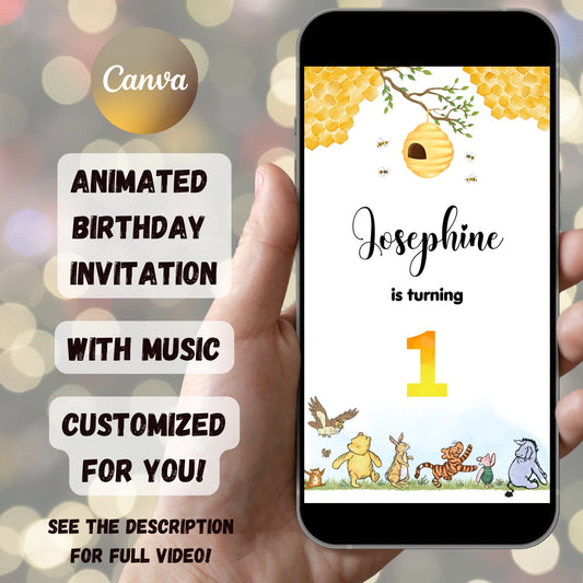 Winnie the Pooh Birthday Video Invitation, Gender Neutral Animated Pooh Bear Invitation, Winnie the Pooh Video Invitation, Winnie Birthday