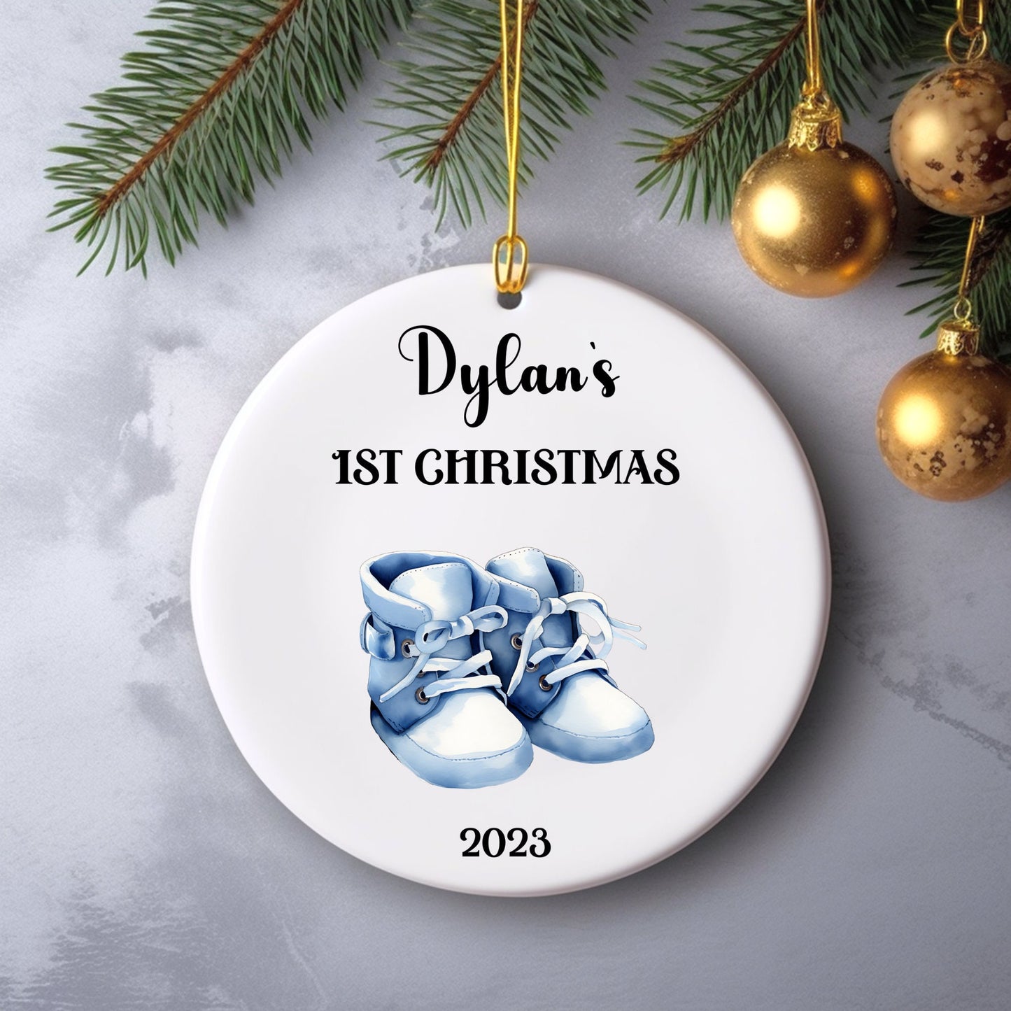 Personalized Baby's 1st Christmas Ornament, Baby's First Christmas Ornament 2023, New Baby Christmas Gift, Custom Boy Baby Shoes Ornament