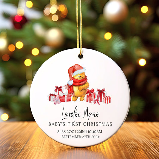 Personalized Baby's 1st Christmas Ornament, Baby's First Christmas Ornament 2023, New Baby Christmas Gift, Custom Winnie the Pooh Ornament