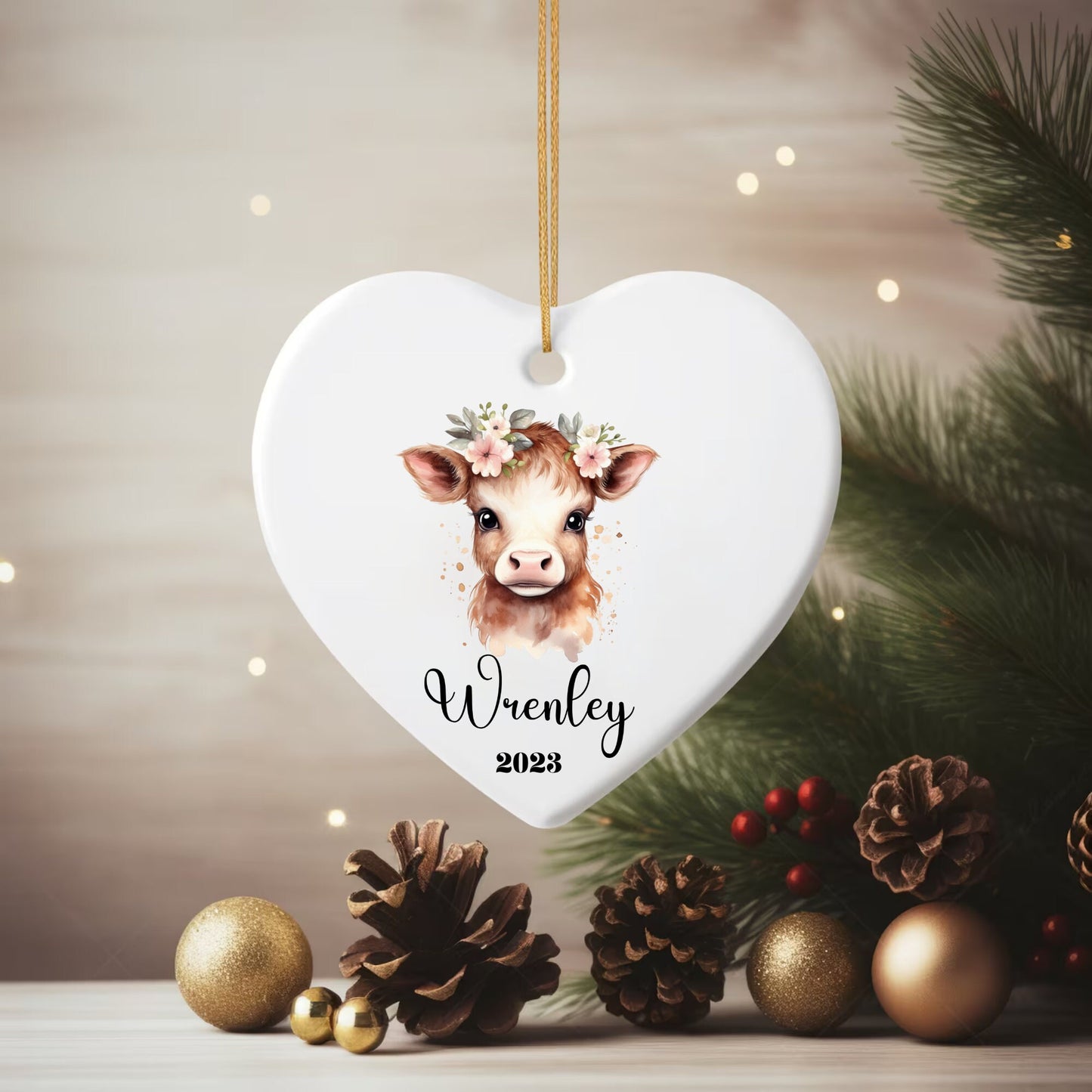 Personalized Baby's 1st Christmas Ornament, Baby's First Christmas Ornament 2023, New Baby Christmas Gift, Custom Highland Cow Ornament Gift