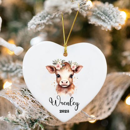 Personalized Baby's 1st Christmas Ornament, Baby's First Christmas Ornament 2023, New Baby Christmas Gift, Custom Highland Cow Ornament Gift