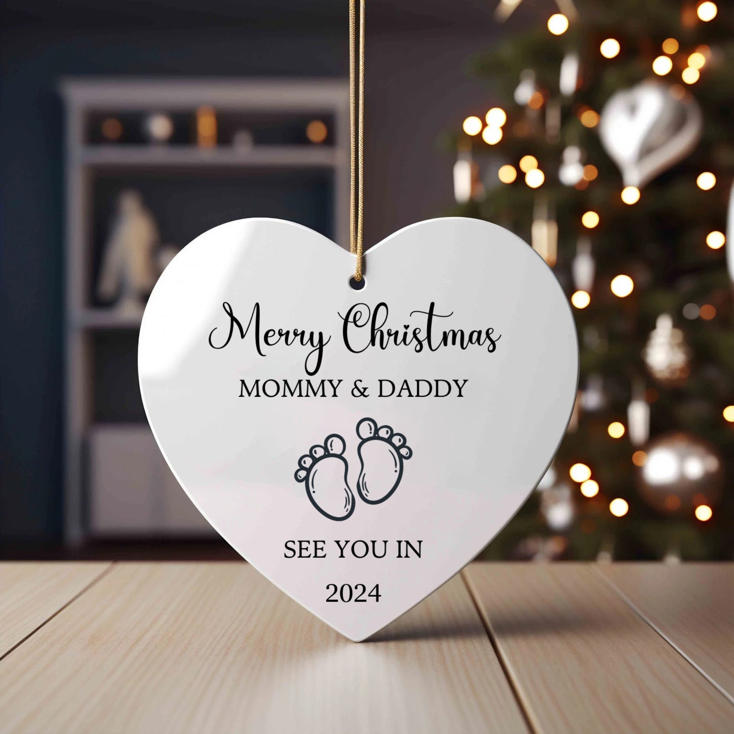 Merry Christmas Mommy and Daddy See You in 2024 Christmas Tree Ornament | Pregnancy Ornament | Gift for Expecting Parents | Baby Shower Gift