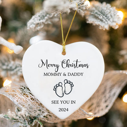 Merry Christmas Mommy and Daddy See You in 2024 Christmas Tree Ornament | Pregnancy Ornament | Gift for Expecting Parents | Baby Shower Gift