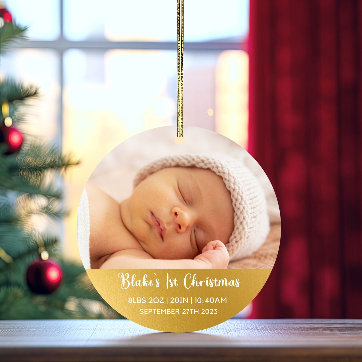 Babys First Christmas 2023, Personalized Photo Ornament - Upload Photo - Custom w/ Name, My First Christmas Photo Baby Ornament for Newborns