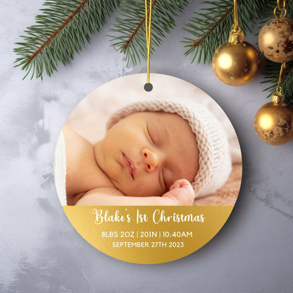 Babys First Christmas 2023, Personalized Photo Ornament - Upload Photo - Custom w/ Name, My First Christmas Photo Baby Ornament for Newborns