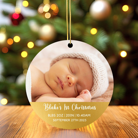 Babys First Christmas 2023, Personalized Photo Ornament - Upload Photo - Custom w/ Name, My First Christmas Photo Baby Ornament for Newborns