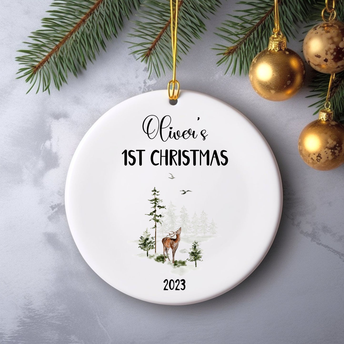 Personalized Baby's 1st Christmas Ornament, Custom Baby Ornament, Baby's First Christmas Ornament 2023, New Baby Gift, Baby Forest Ornament