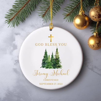 Personalised Christening Ornament, Christening Gift, Christening Keepsake, Custom Baptism Gift, Forest Baptism Ornament, Baptized in Christ