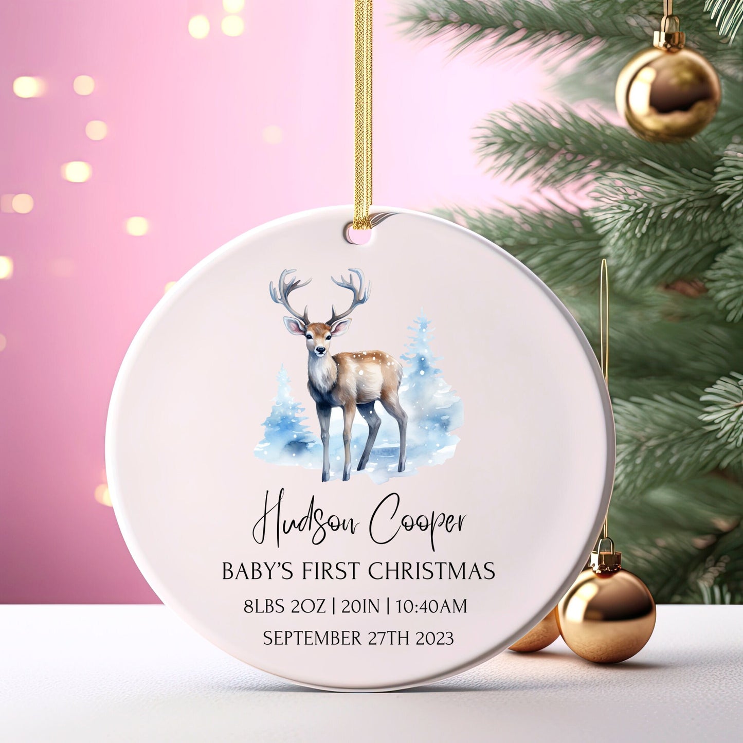 Personalized Baby's 1st Christmas Ornament, Custom Baby Ornament, Baby's First Christmas Ornament 2023, New Baby Gift, Baby Deer Ornament