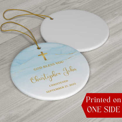 Personalised Christening Ornament, Boy Christening Gift, Christening Keepsake Boy, Custom Baptism Gift Boy, Marble Baptism Ornament Boy