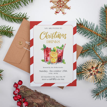 Editable Christmas Drinks Invitation, Festive Holidays Party Invite, Christmas Invitation, Christmas Party Invite, Christmas Office Party