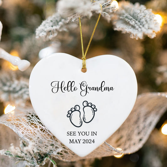 Hello Grandma See You in 2024 Ornament, Pregnancy Ornament, Gift for Grandmother to be, Grandmother gift, Expecting Ornament, Heart Ornament