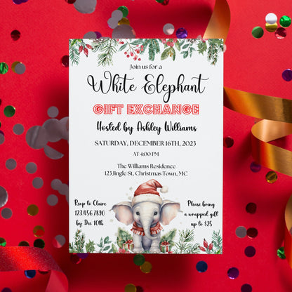 White Elephant Invitation, Christmas Gift Exchange Party Invitation, White Elephant Gift Exchange, Holiday Party Invitation, Christmas Party