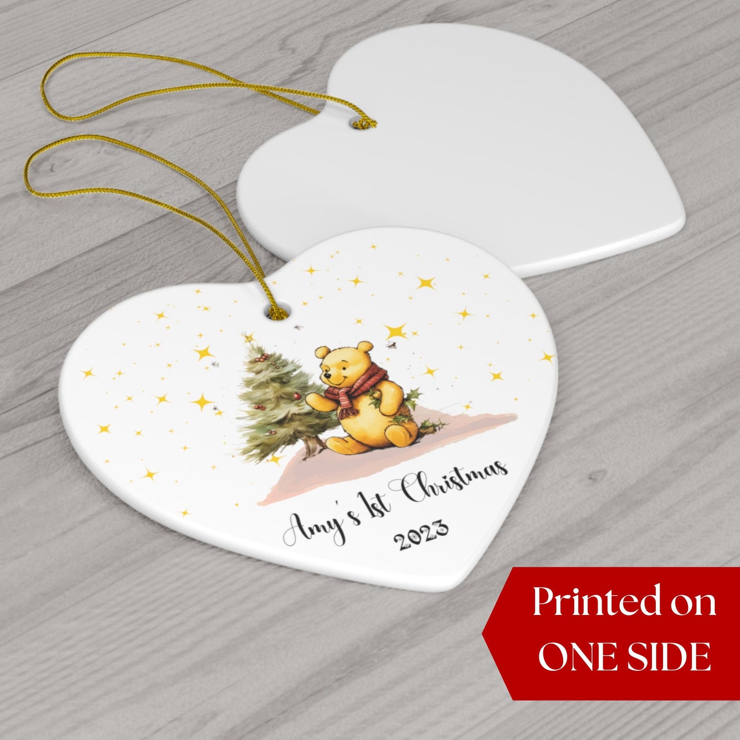 Personalized Baby's 1st Christmas Ornament, Baby's First Christmas Ornament 2023, Baby Christmas Gift, Custom Winnie the Pooh Heart Ornament